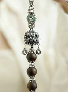 小众设计中古风翡翠如意钱币流苏吞金兽沉香吉牌手链女简约百搭