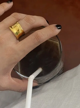 日系简约宽戒指女极简风时尚个性百搭光面金银两色组合开口食指戒