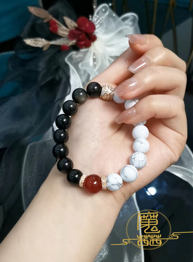 魔茜茜【结界】天然金曜石玛瑙手链国潮洋装配饰品黑化洛丽塔手串