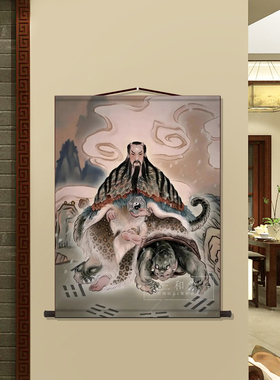 伏羲骑牛图神话画像客厅卷轴挂画