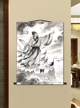 诸葛亮借东风挂画三国工笔手绘人物新中式客厅玄关大装饰背景墙画