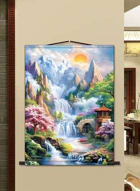 堂口山水画挂画佛堂仙道佛背景