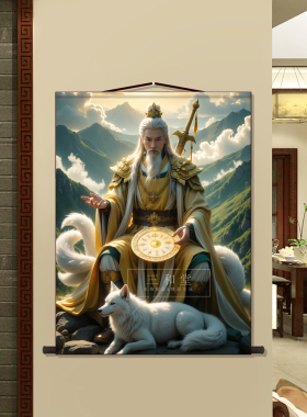 胡二三太爷胡天南胡天山画像东北胡家出马客厅丝绸仙家玄关墙壁画