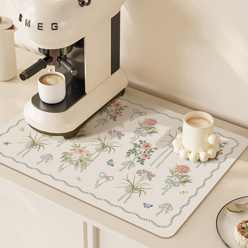 法式优雅蝴蝶结台面皮革吸水垫厨房沥水垫餐盘垫洗手台防滑干燥垫,淘宝优惠券,粉丝福利购,淘宝优惠卷