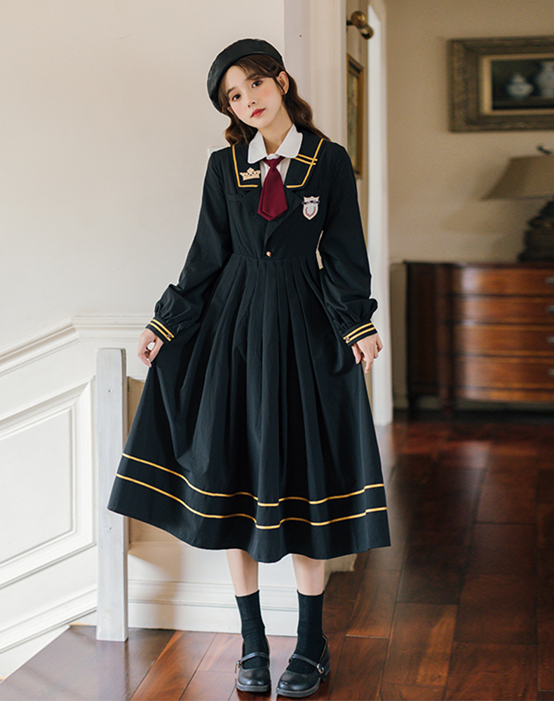 jk学院风制服长裙女春夏新款西装领气质甜美收腰显瘦Lolita连衣裙