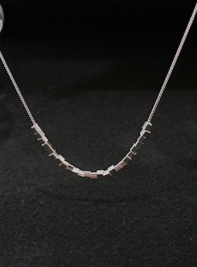 s925纯银侧身链女小方块项链