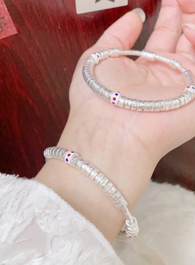 足银9999盘缠锤纹银手镯女