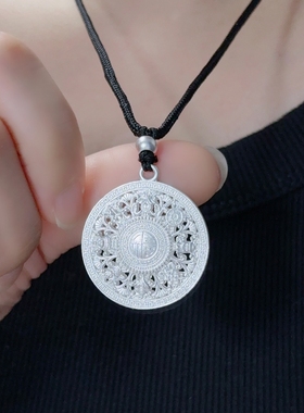 足银9999八宝罗盘项链女