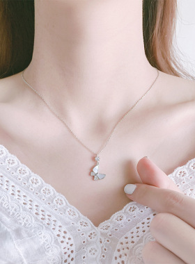 s925纯银蝴蝶项链女十字链