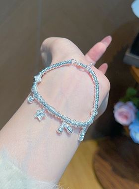 足银999纯银花生星星盘缠手链女