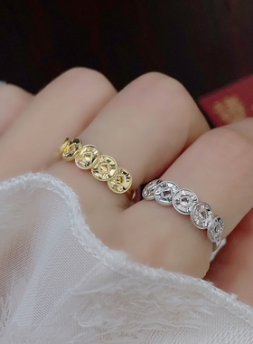 足银999纯银碎冰冰五帝钱币戒指