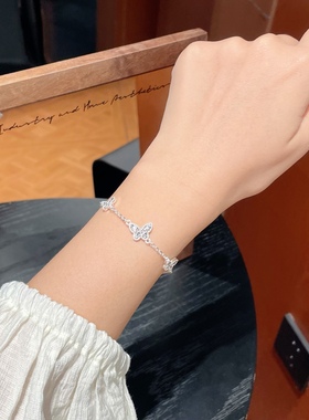 足银999纯银碎冰冰蝴蝶手链女