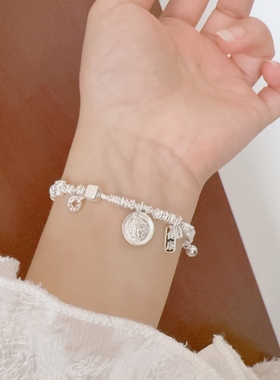 足银999黄财神吉言盘缠手链女