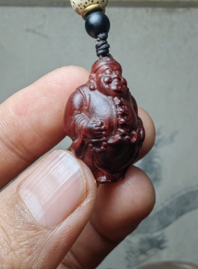 紫檀红木头精雕刻地主6老财神车钥匙扣小吊坠文盘玩手把挂件饰品