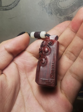 紫檀红木头精雕刻民族风仿古兽印章文盘玩车钥匙扣小吊坠手把挂件