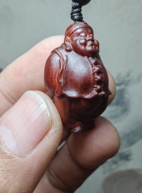 紫檀红木头精雕刻地主8老财神车钥匙扣小吊坠文盘玩手把挂件饰品
