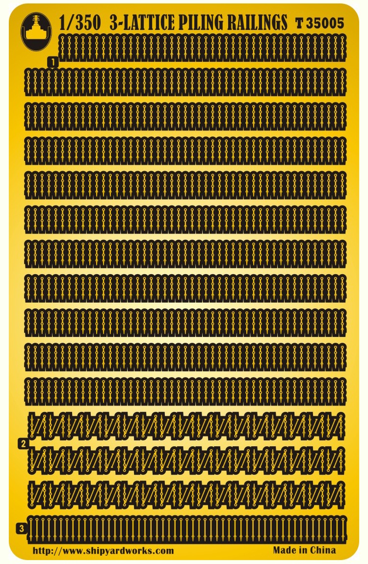 船坞 1/350 2格/3格穿线打桩栏杆蚀刻片改造件 T35004 T35005-图1