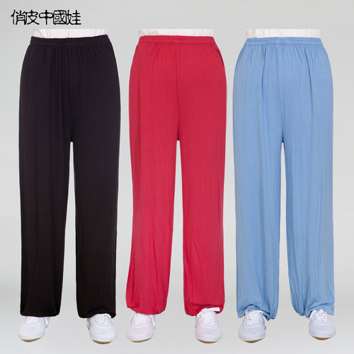 太极服裤莫代尔竹纤维练功武术男女青少中老年中国风灯笼大码夏季 - 图2