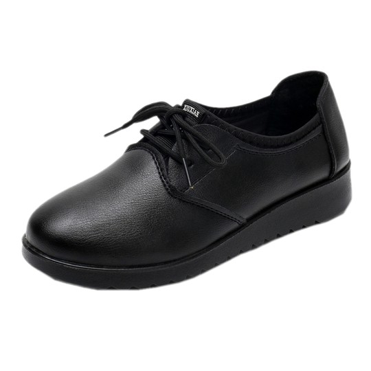 女士久站不累工作鞋女黑色皮鞋平底防滑单鞋软底舒适上班妈妈鞋