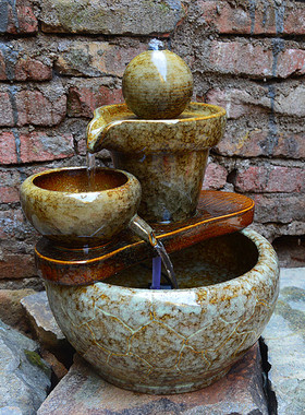 中式风陶瓷喷泉家居招财流水器