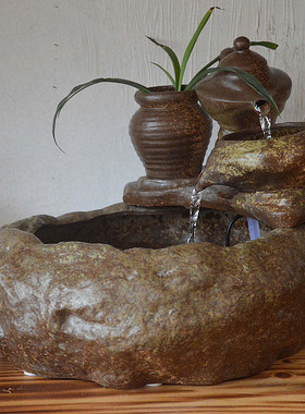 流水器摆件客厅喷泉陶瓷加湿中式