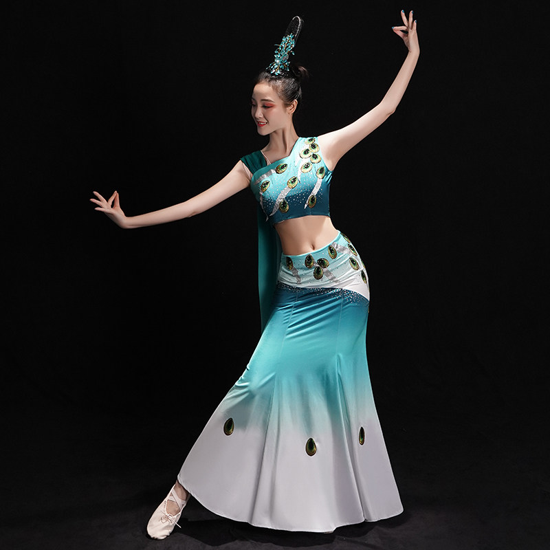 傣族舞蹈演出服装女云南东方鱼尾裙 韵岚诗民族服装/舞台装