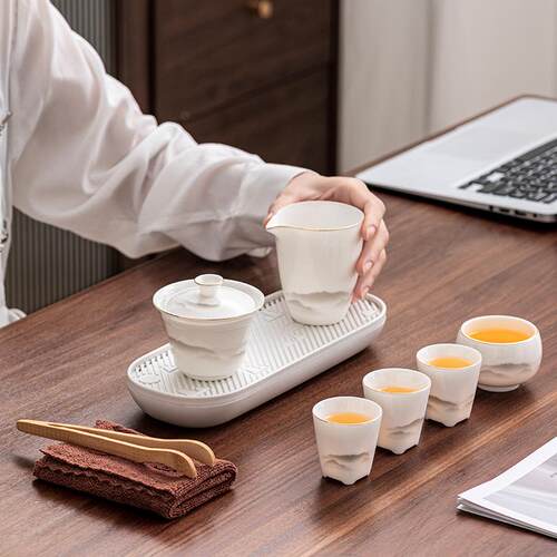 羊脂玉便捷式车载旅行茶具套装印logo快客杯收纳包商务伴手礼定制 - 图2