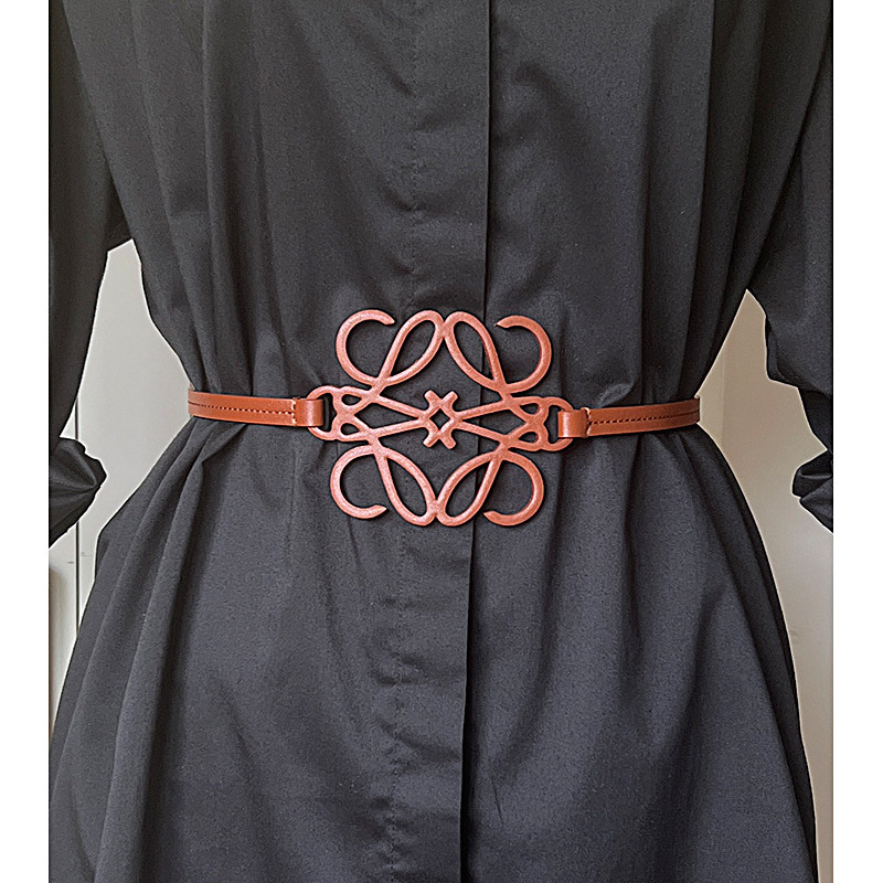 新款罗家L字母镂空窄腰封女头层牛皮百搭显瘦真皮腰带配裙子棕色,淘宝优惠券,粉丝福利购,淘宝优惠卷