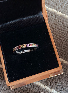 日韩风七彩玫瑰金交叉银色戒指