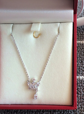 日韩气质皇冠短款银色超闪项链