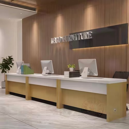 前台接待台柜台旅行社营业厅图文店物流收银台吧台中介房产办公桌 - 图0