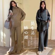 Nala homemade Pregnant Woman Han Prints Korean version Lazy Wind Suit Autumn winter wool thread Knitted Cardigan sweatpants Two sets