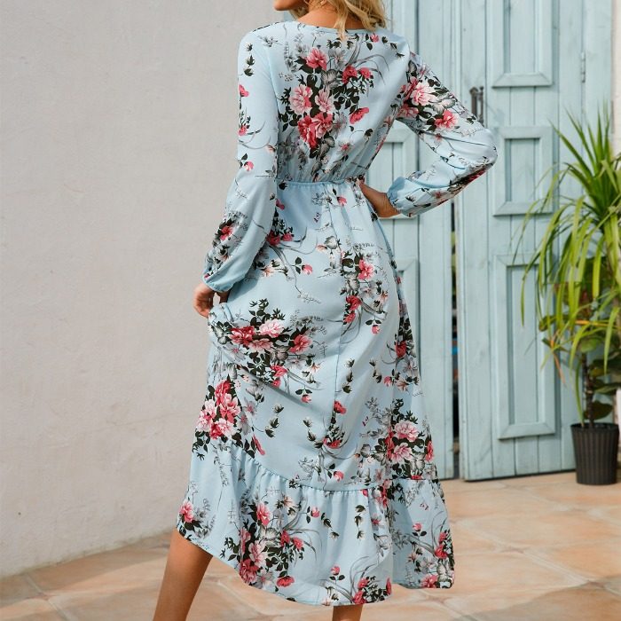 春季新款法式圆领碎花印花收腰A字波西米亚长袖连衣裙长裙女DRESS,淘宝优惠券,粉丝福利购,淘宝优惠卷