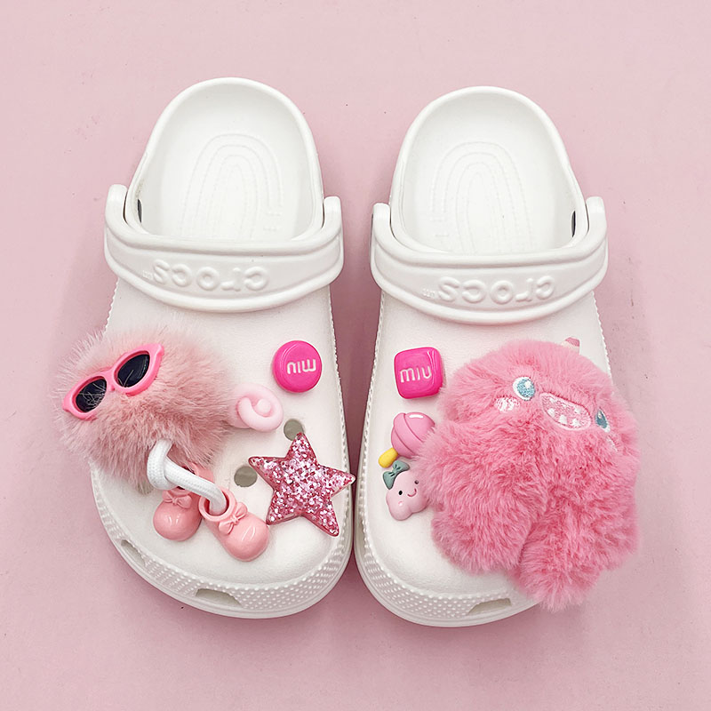 卡骆驰crocs洞洞鞋配饰鞋花女毛绒毛球冬天高级感可爱网红装饰扣 - 图0