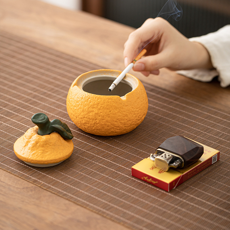 【Relax control】橘子陶瓷烟灰缸个性潮流家用客厅防风茶几防灰 - 图1
