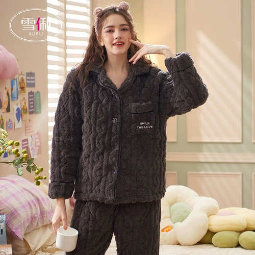 Зимняя стеганая пижама, коралловая бархатная флисовая куртка, комплект, увеличенная толщина