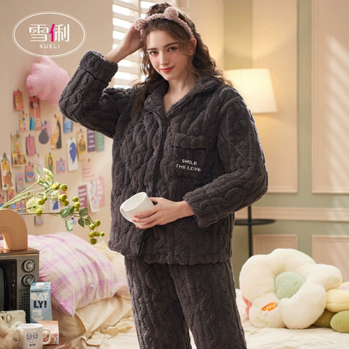 Зимняя стеганая пижама, коралловая бархатная флисовая куртка, комплект, увеличенная толщина