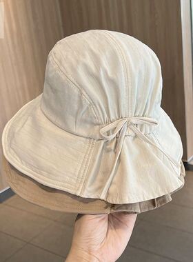 洋气好看的帽子夏女夏防晒遮阳帽大檐防紫外线蝴蝶结百搭时尚太阳