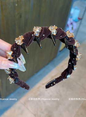 XD1097《千金归来》东大门丝绒重工镶钻气质高颅顶发箍法式头箍