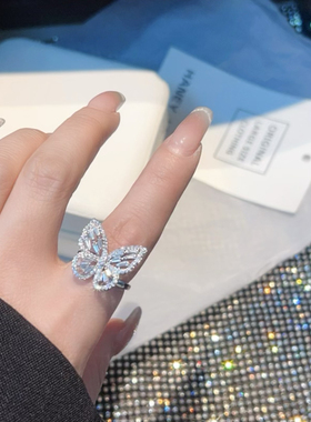 高级感奢华超仙锆石蝴蝶开口食指戒指ins潮韩版网红冷淡风指环女