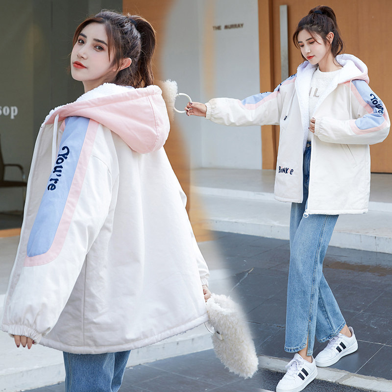 2024冬装新款韩版宽松羊羔毛加厚外套女初中学生休闲加绒bf棉衣服_虎窝淘