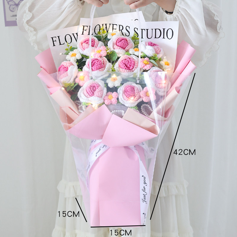 女神节针织玫瑰花束永生花生日礼物实用送女友闺蜜成品毛线花妈妈