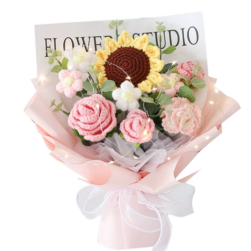 Творческий вязаный вязание готово день рождения подарок подруга подруга девочка симуляция шерстяного букета для подсолнечной компании Подарок