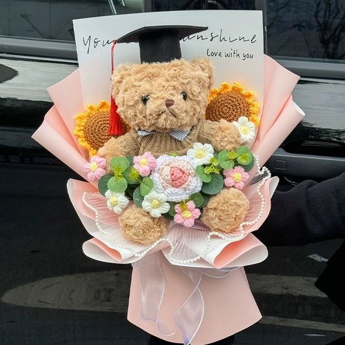 Трикотажная кукла для взрослых, подарок на день рождения, с медвежатами, букет