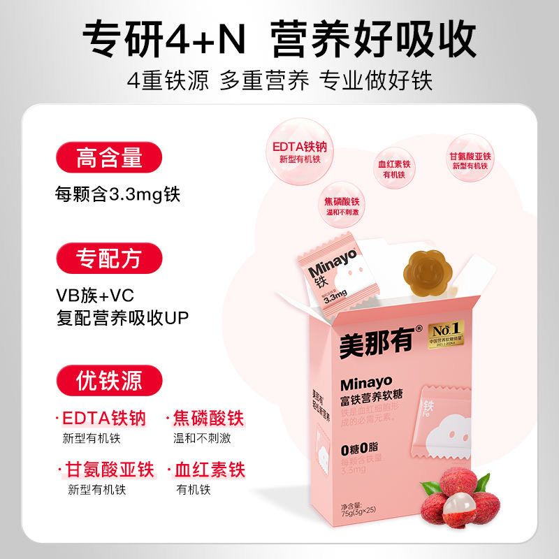 Minayo美那有富铁软糖铁元素孕妇儿童补铁哺乳期姨妈期补铁剂正品,淘宝优惠券,粉丝福利购,淘宝优惠卷
