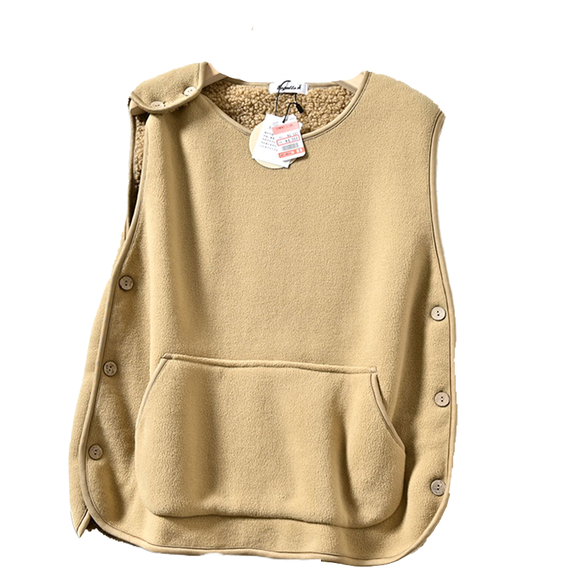 日系摇粒绒加绒马甲男时尚个性两侧纽扣开叉叠穿连帽无袖坎肩背心,淘宝优惠券,粉丝福利购,淘宝优惠卷