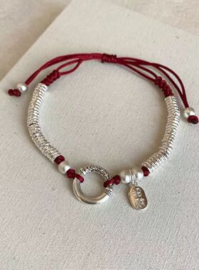 2025新款古法银色平安扣招财手链女高级感轻奢小众情侣手串新款