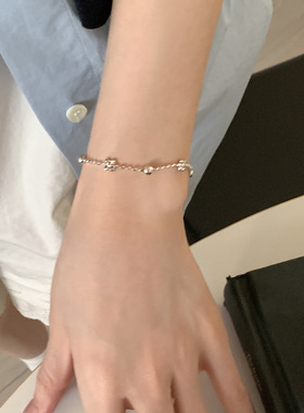 S925纯银花朵小圆珠米粒手链女小众高级感轻奢个性百搭新品手饰