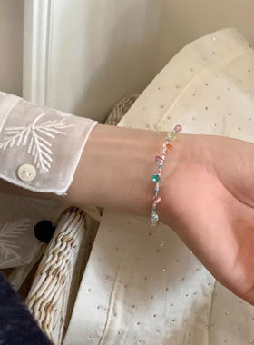 S925纯银彩色果汁泡泡碎银子手链女小众高级感轻奢百搭新品手饰潮