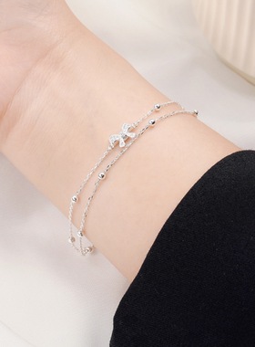 925纯银双层女士蝴蝶结手链女轻奢小众高级感精致不掉色手饰新款